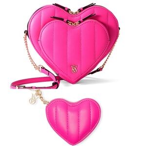 NWT Set of Victoria’s Secret Heart Crossbody Bag & Heart Pouch Coin Keychain